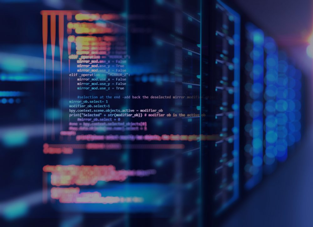 server room 3d illustration with node base programming data design element.concept of big data storage and cloud computing technology.